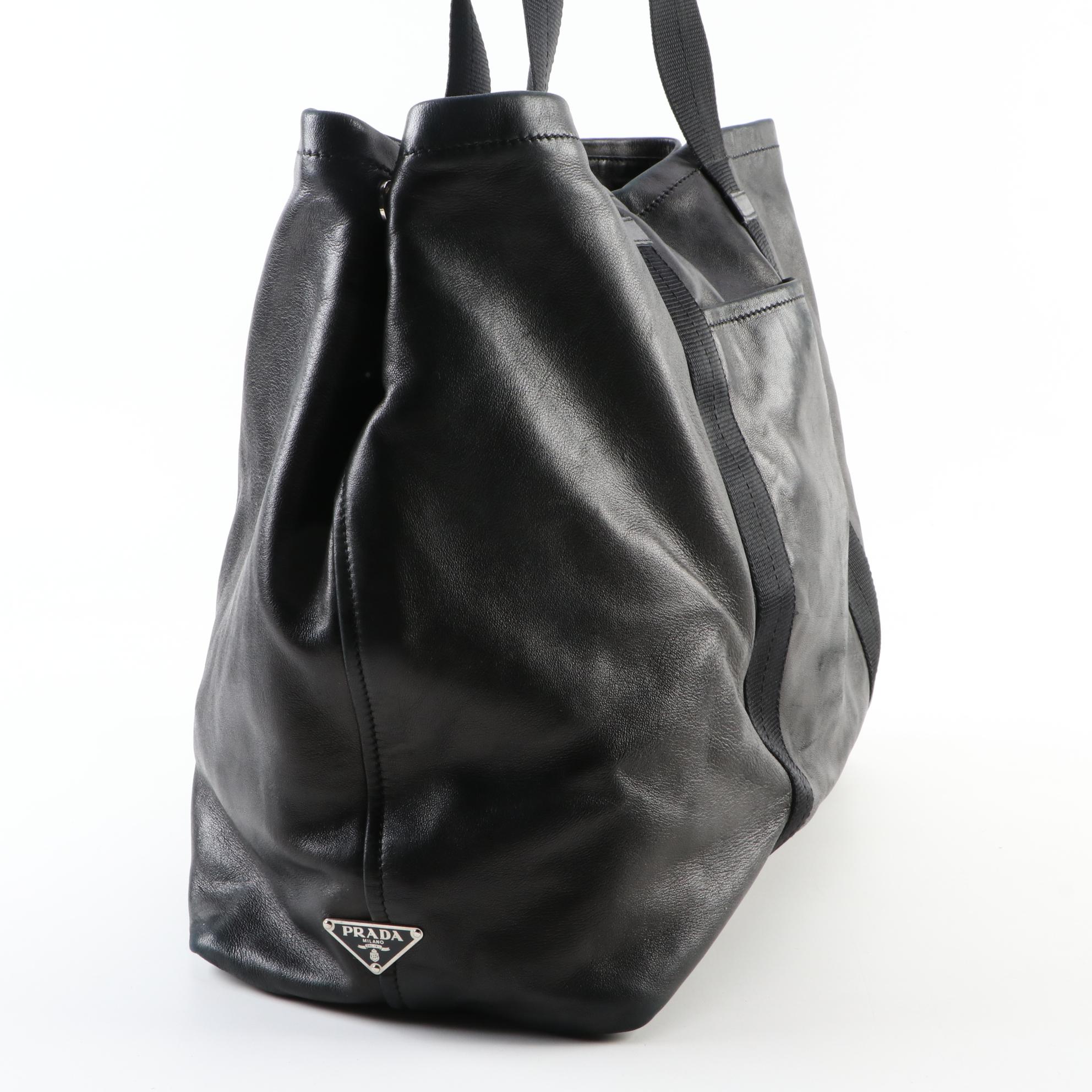 Prada Nappa Travel Weekender Bag in Black Lambskin Leather