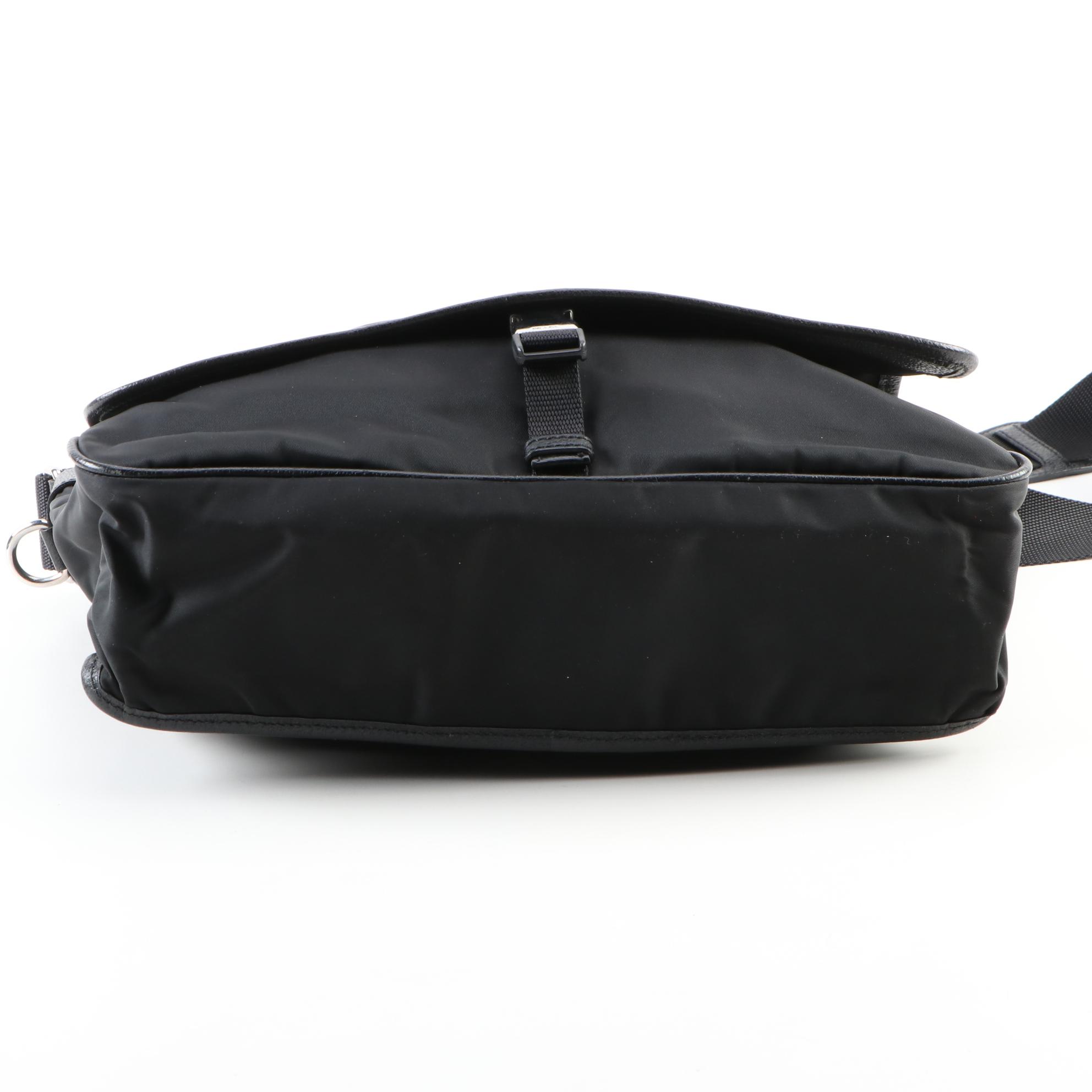 Prada Tessuto Messenger Bag in Black Nylon with Grained Leather Trim