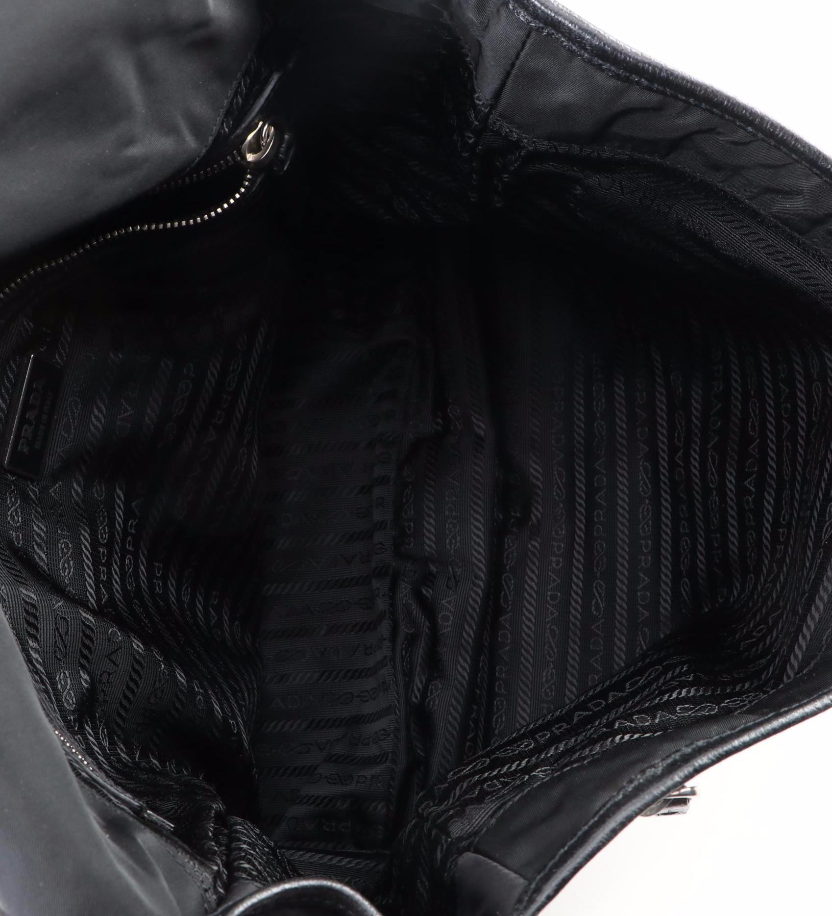 Prada Tessuto Messenger Bag in Black Nylon with Grained Leather Trim