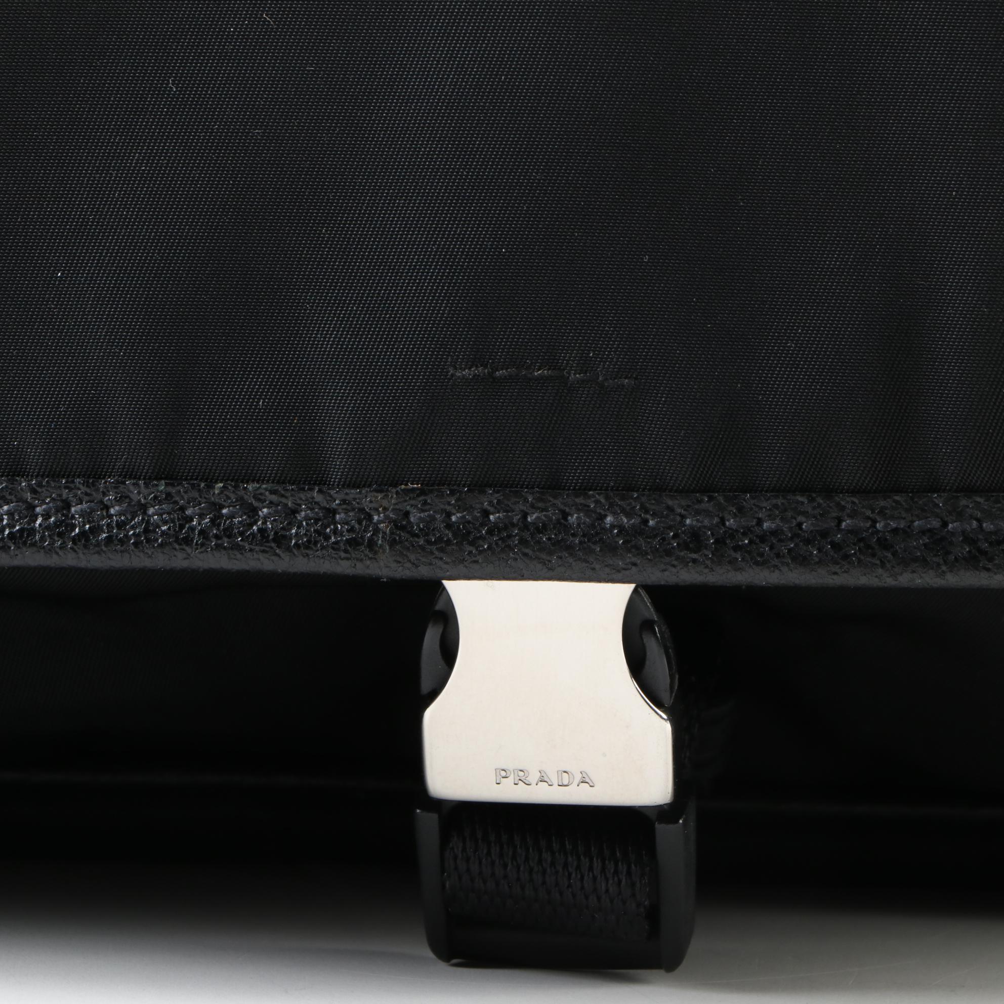 Prada Tessuto Messenger Bag in Black Nylon with Grained Leather Trim