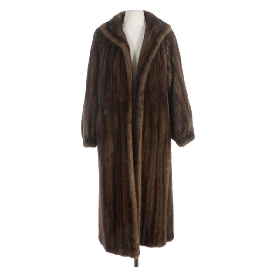 Mink Fur Dolman Sleeve Full-Length Coat with Banded Cuffs