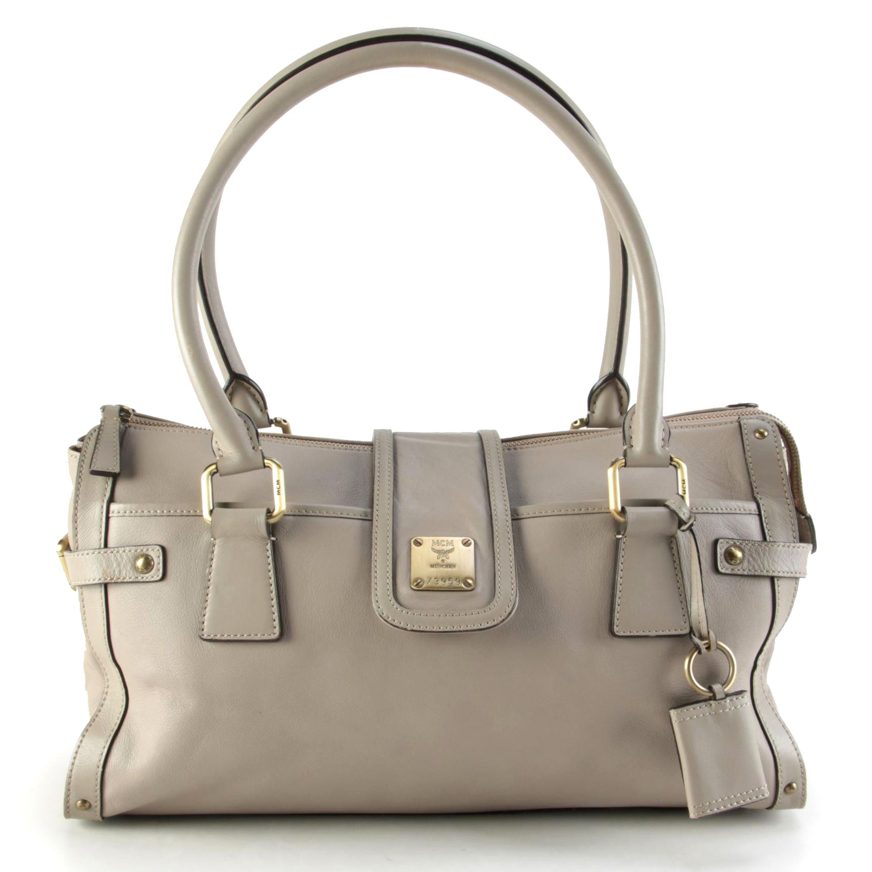 MCM Taupe Gray Leather Shoulder Bag