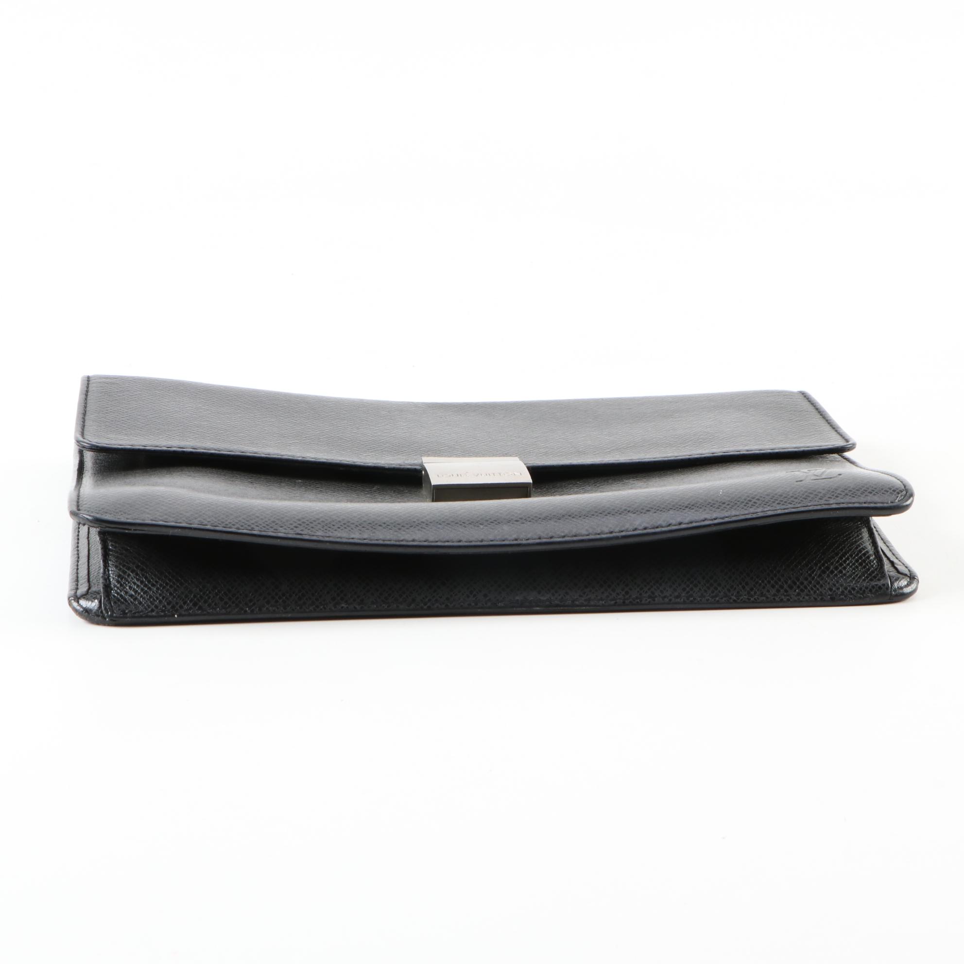 Louis Vuitton Pochette Selenga Clutch Wristlet in Black Taiga Leather