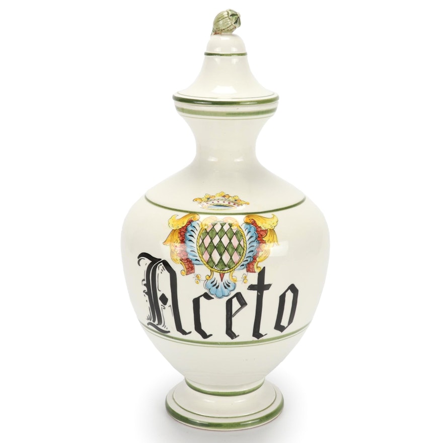 Hand-Painted Horchow "Aceto" Ceramic Lidded Jar