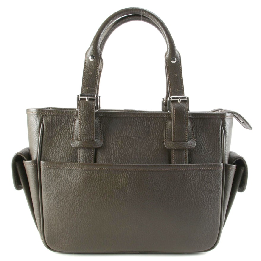 Burberry Brown Grained Leather Buckle Strap Handbag