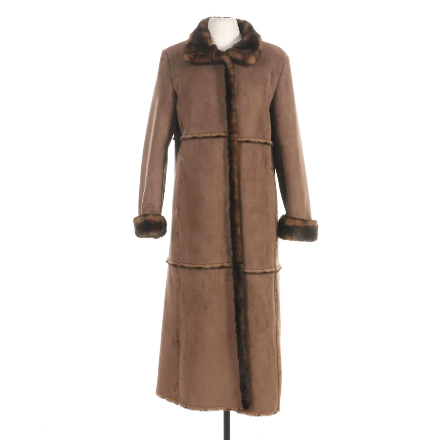 Faux Shearling Coat with Faux Fur Lining