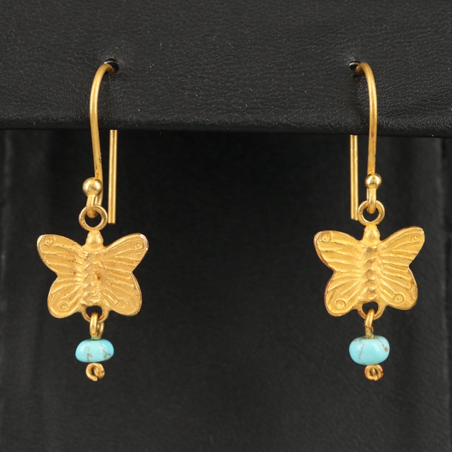 18K Turquoise Butterfly Dangle Earrings