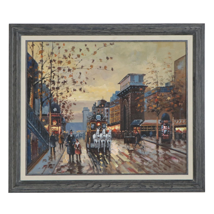 Impressionist Style Oil Painting of Street Scene, 21st Century