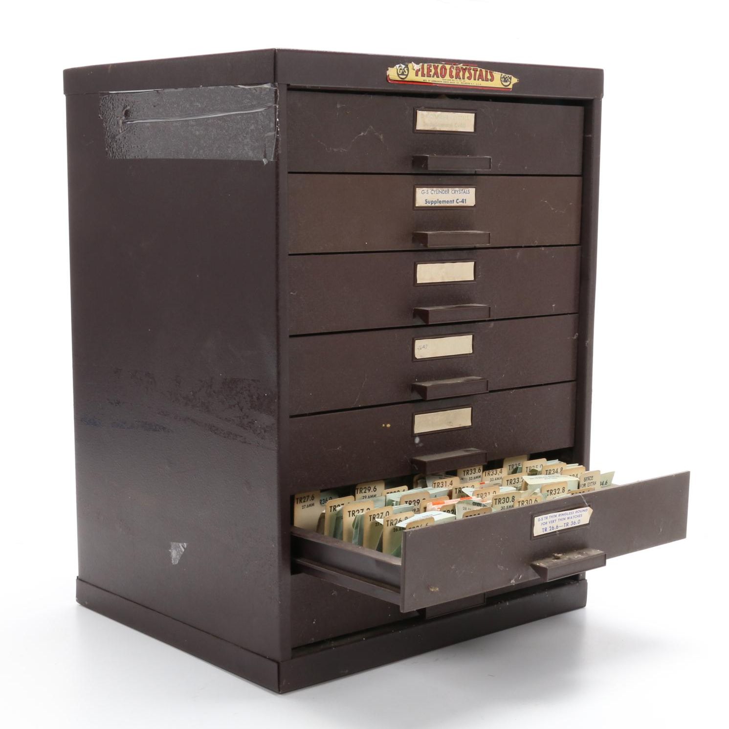 G-S Flexo Crystals Metal Cabinet of Spare Watch Parts