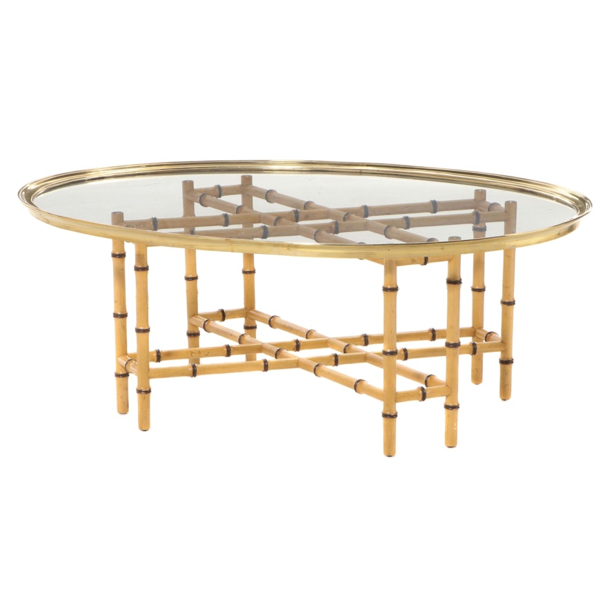 Glass and Brass Tray Top Bamboo-Turned Coffee Table