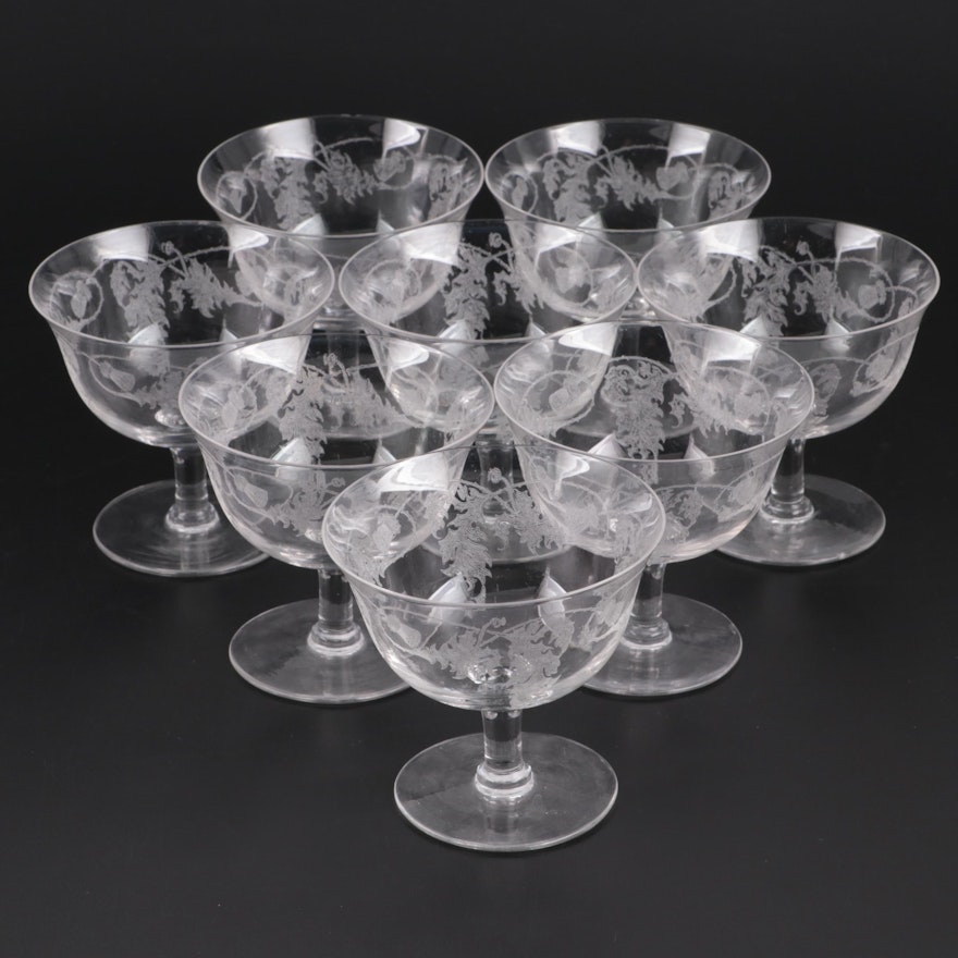 Crystalex Bohemia Glass "Thistle" Sherbet Cups, Mid to Late 20th Century