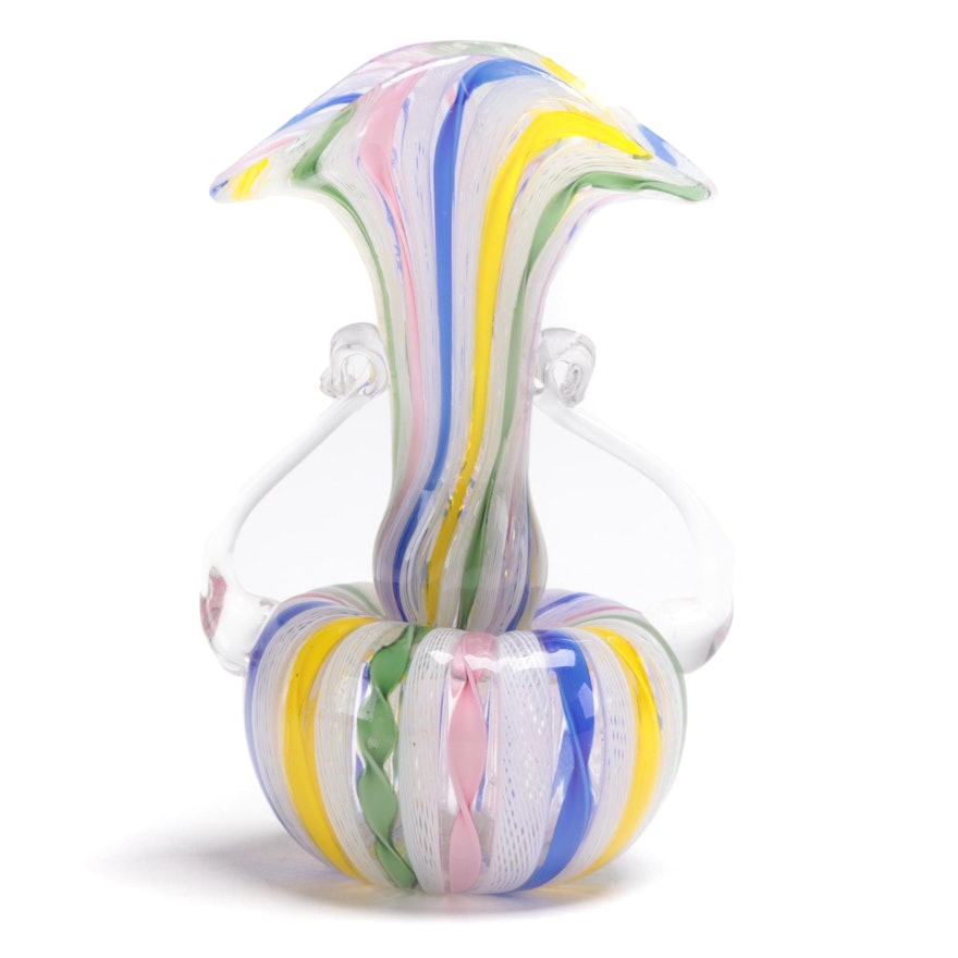 Handblown Lattice and Ribbon Art Glass Vase, Mid-20th Century