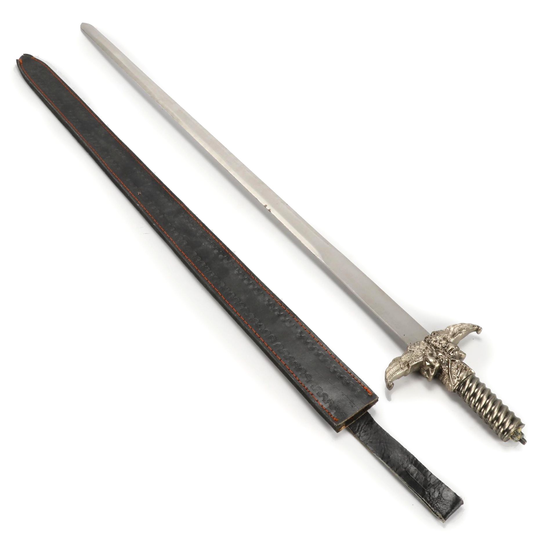 Pakistan Made Winged-Hilt Fantasy Sword with Embossed Leather Sheath