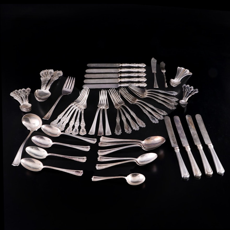 Rogers Bros. "Cromwell", "Faneuil" and R. Wallace "Floral" Silver Plate Flatware