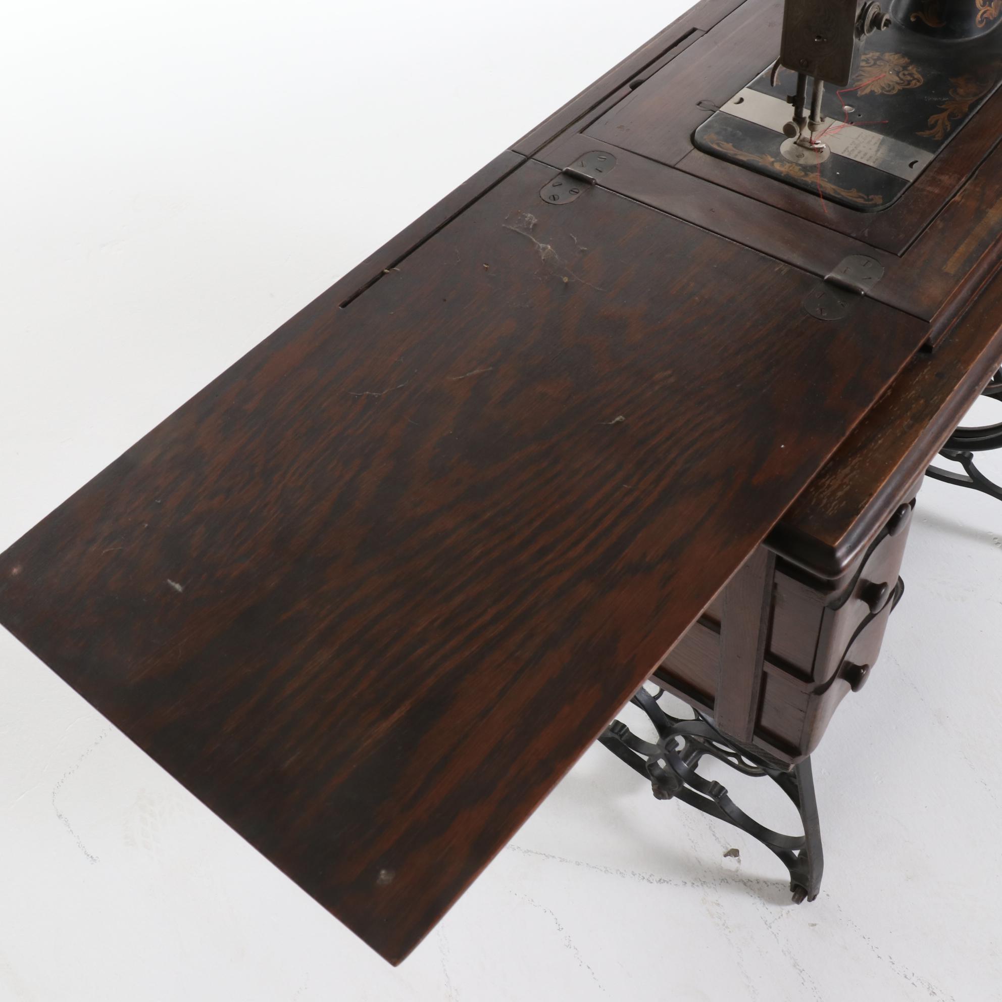 Minnesota "Model A" Treadle Sewing Machine with Pine Wood Cabinet, Antique