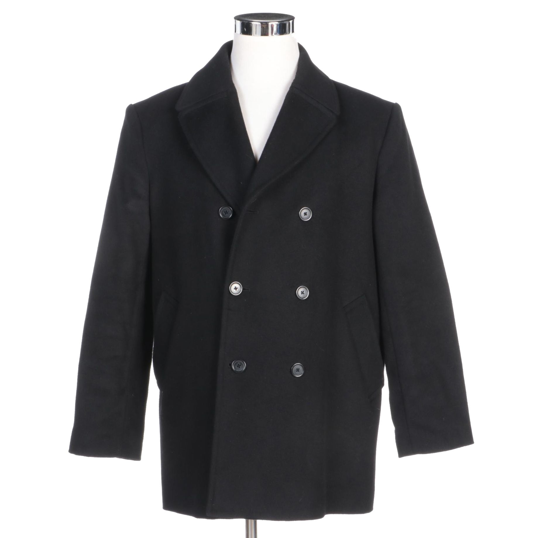 Men's LAUREN Ralph Lauren Wool Blend Peacoat and Fownes Bros. Leather Gloves