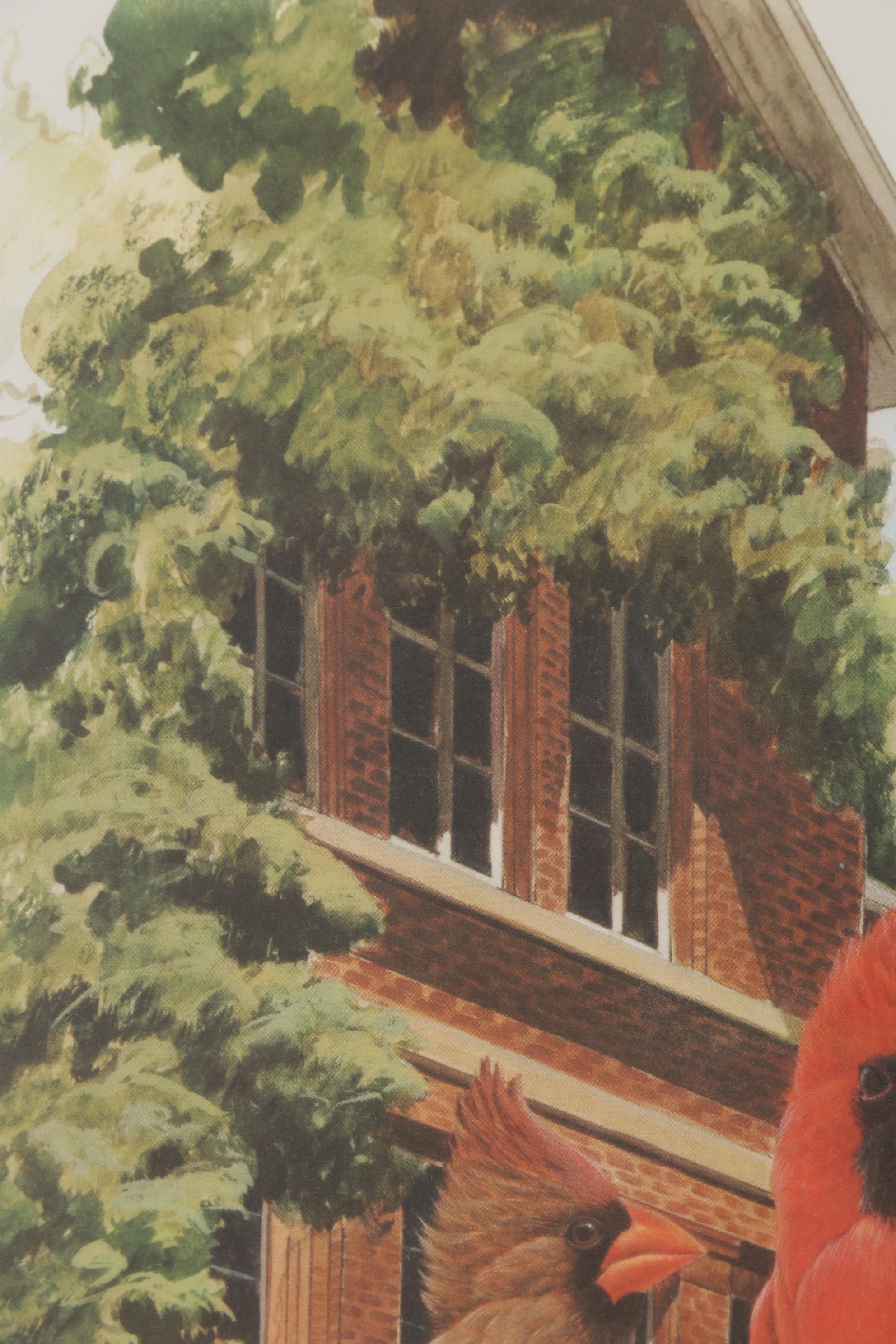 John Ruthven Offset Lithograph "Cardinals at Fisher Hall," Late 20th Century