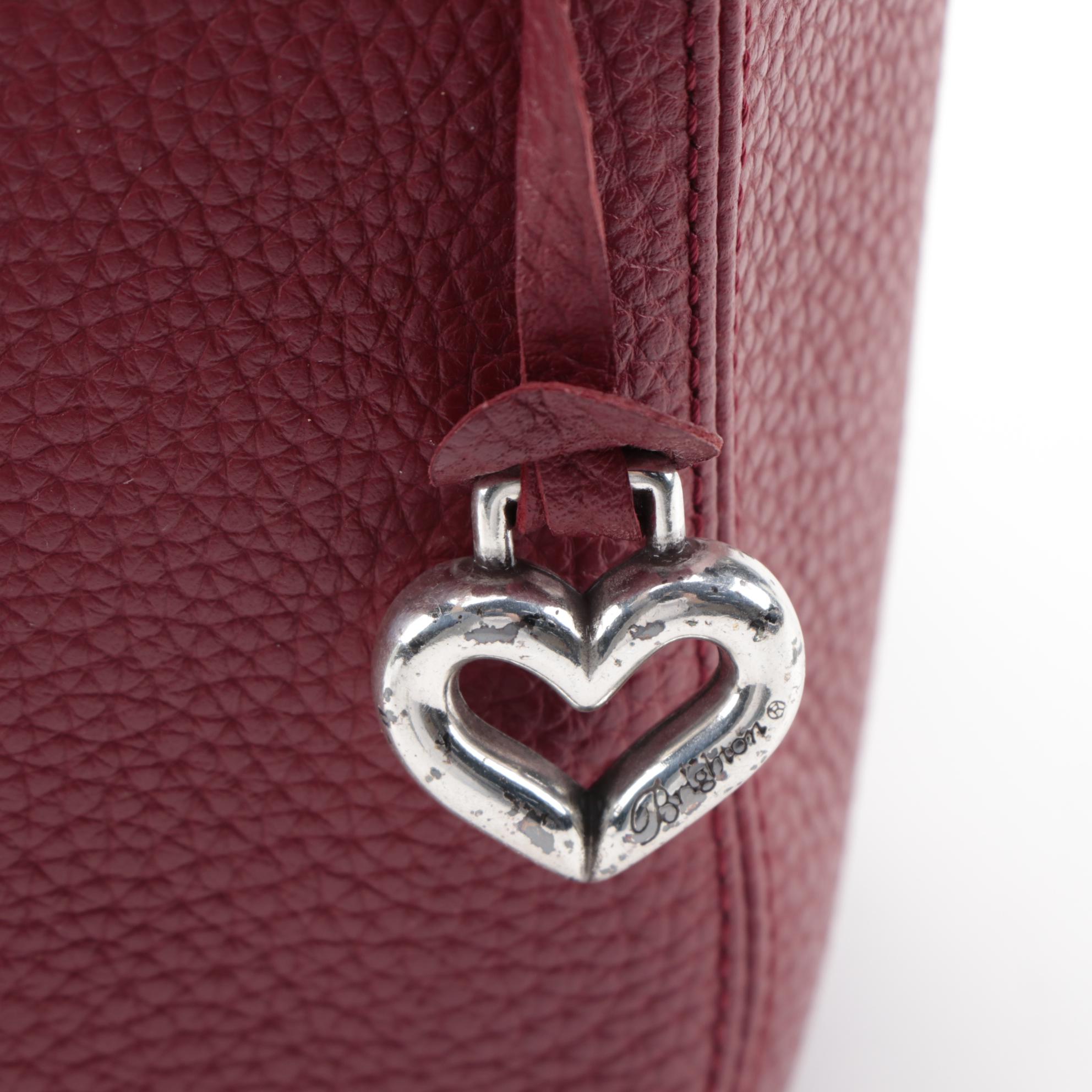 Brighton Barbados Ziptop Hobo Bag in Red Grained Leather with Braided Handle