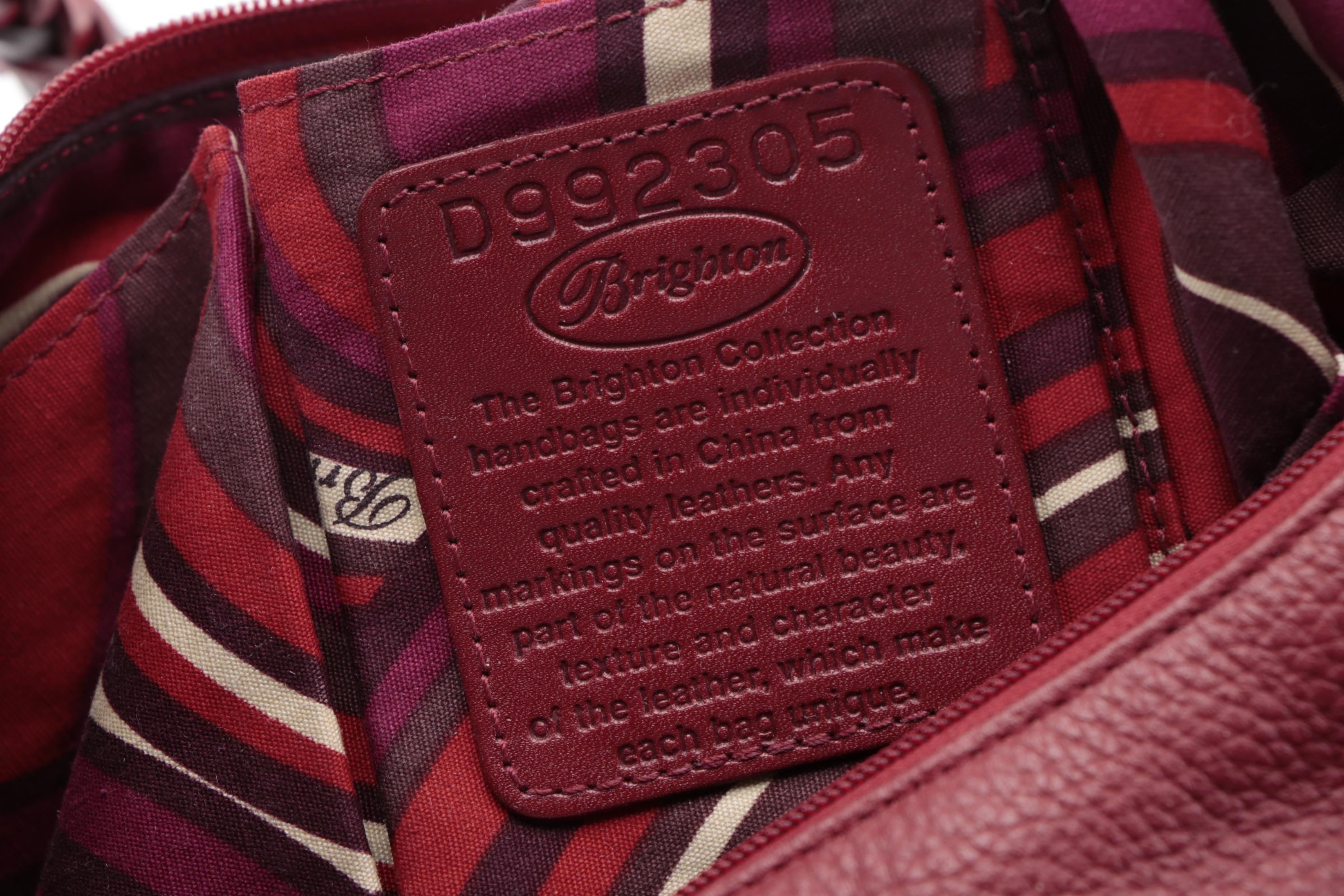 Brighton Barbados Ziptop Hobo Bag in Red Grained Leather with Braided Handle