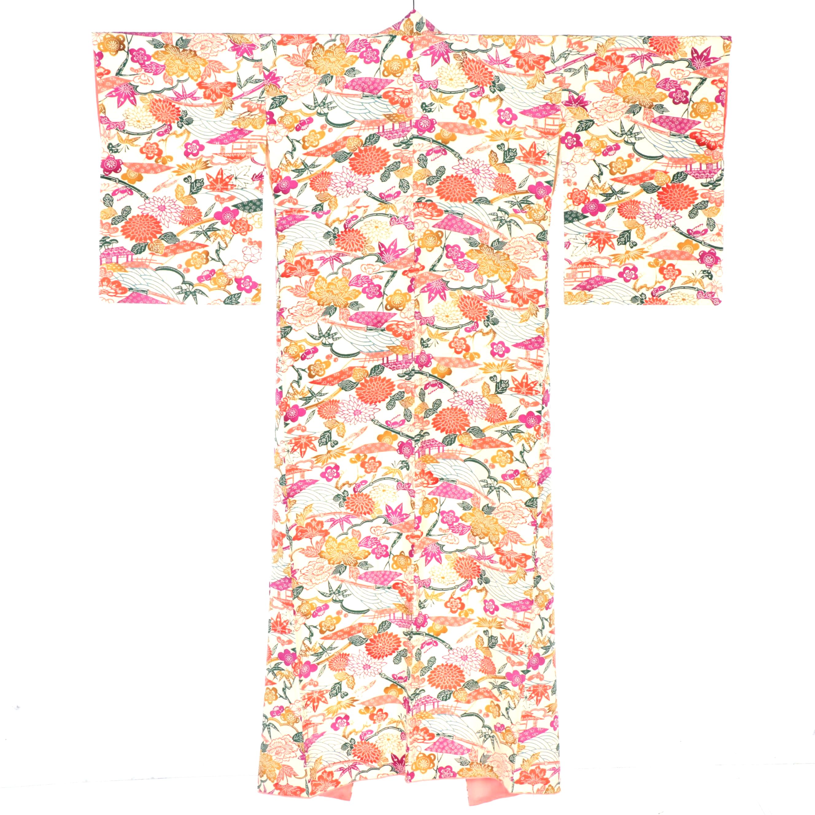 Scenic Foliate Ume, Seigaiha and and Sasanoha Colorful Komon Kimono