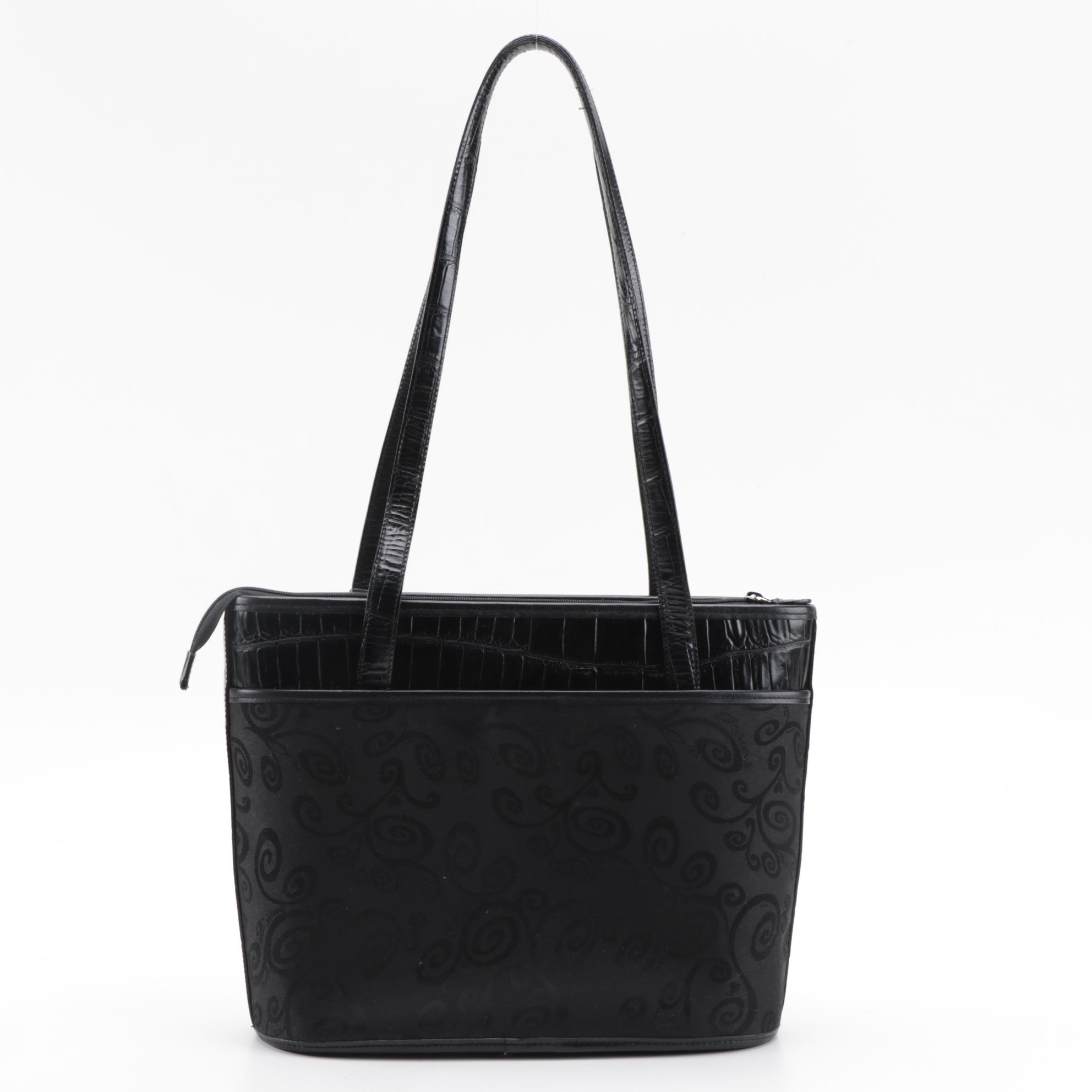 Brighton "Doggy Diva" Needlepoint and Croc-Embossed Leather Shoulder Bag