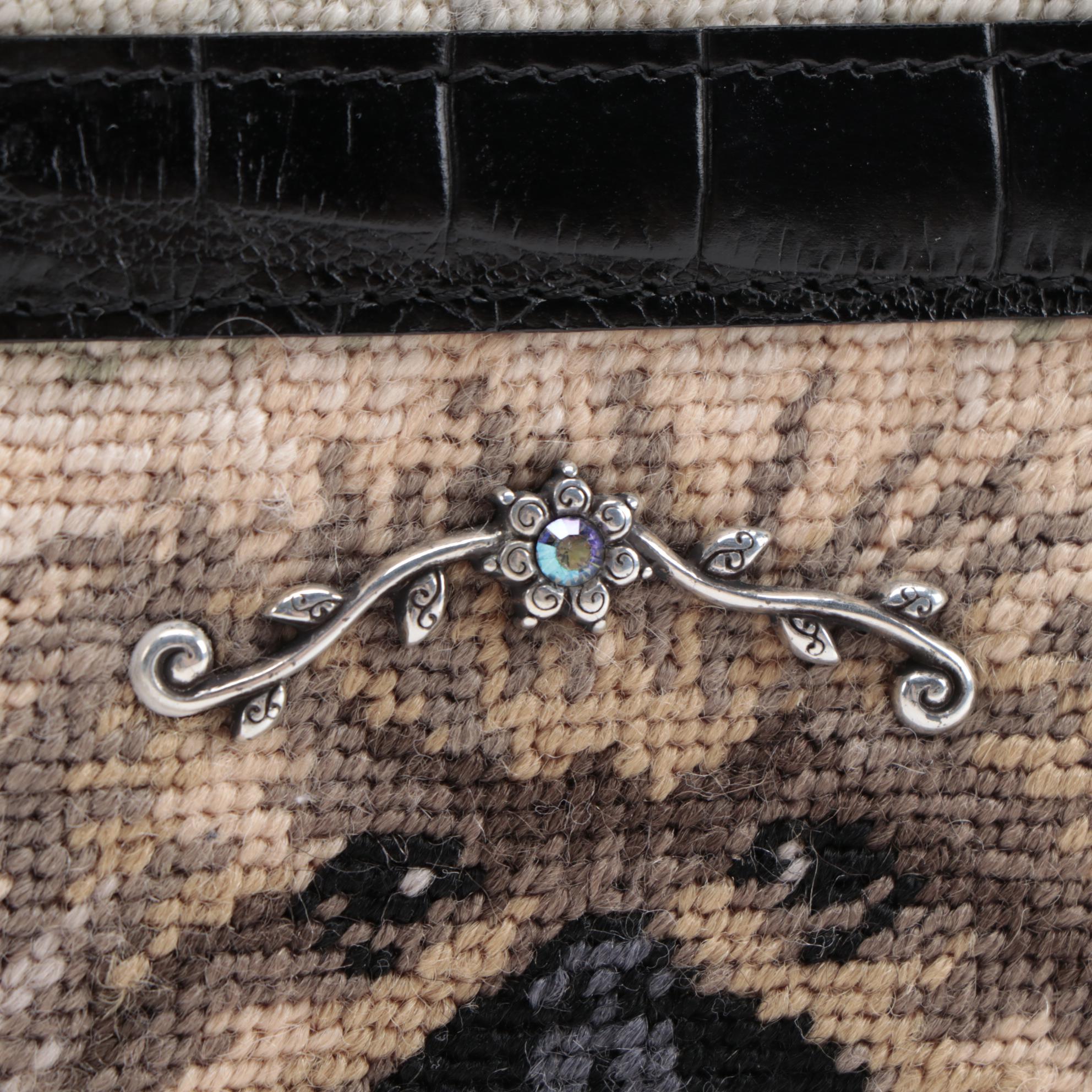 Brighton "Doggy Diva" Needlepoint and Croc-Embossed Leather Shoulder Bag