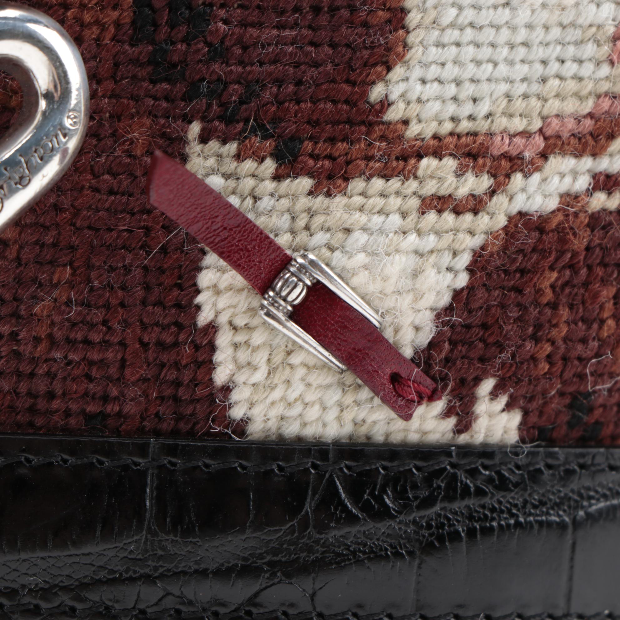 Brighton "Doggy Diva" Needlepoint and Croc-Embossed Leather Shoulder Bag