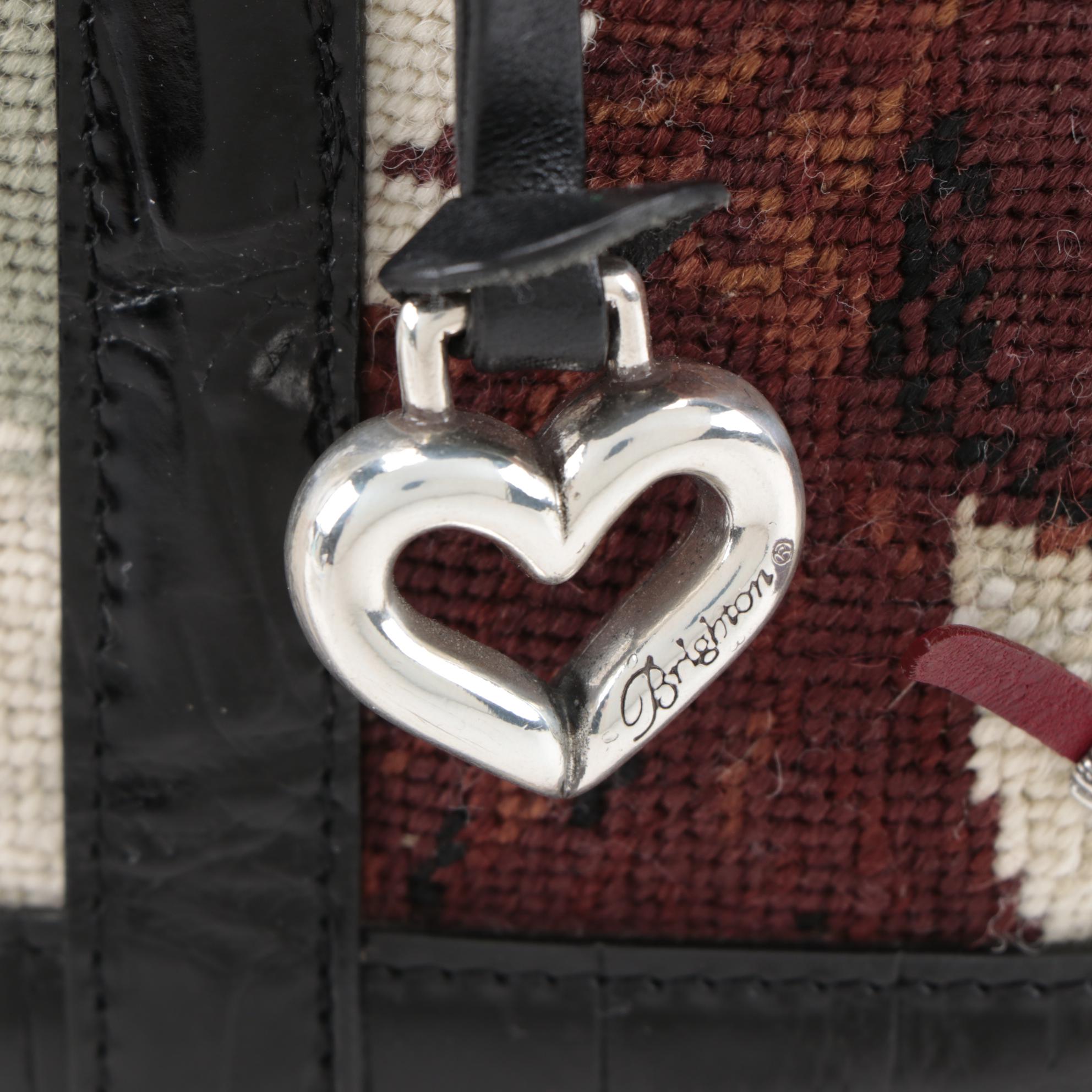 Brighton "Doggy Diva" Needlepoint and Croc-Embossed Leather Shoulder Bag