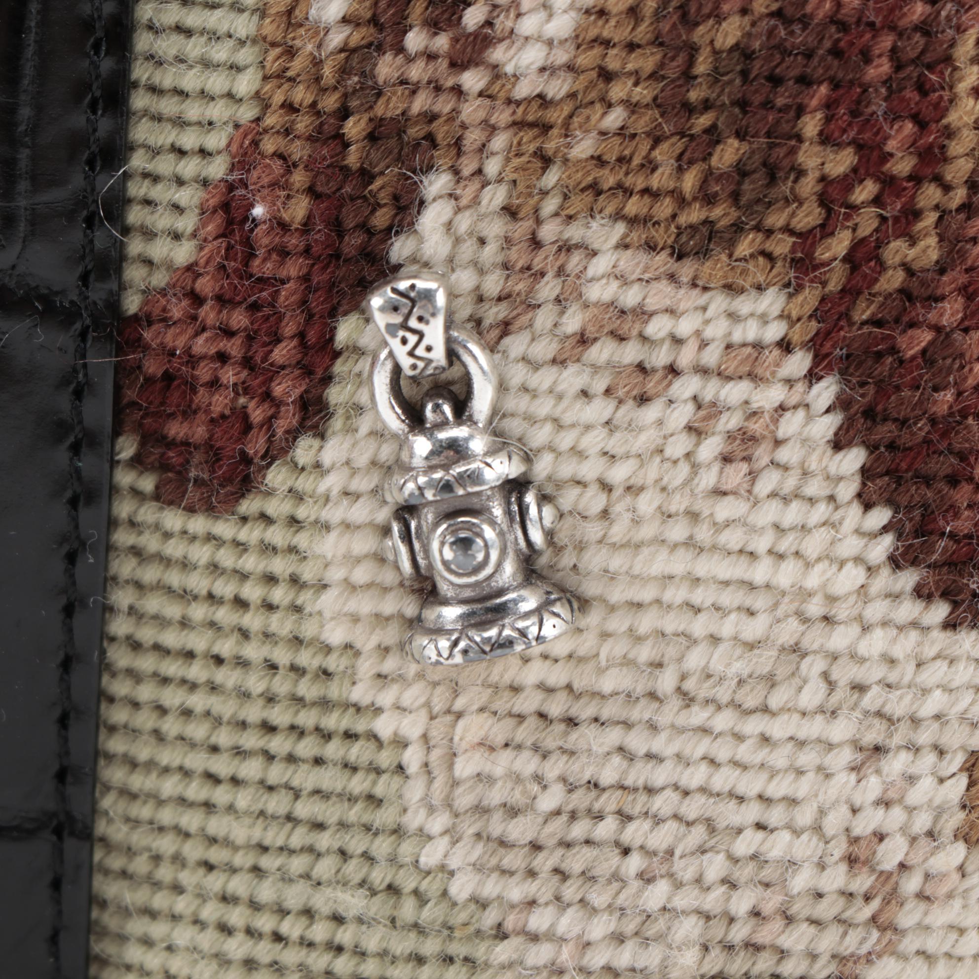 Brighton "Doggy Diva" Needlepoint and Croc-Embossed Leather Shoulder Bag