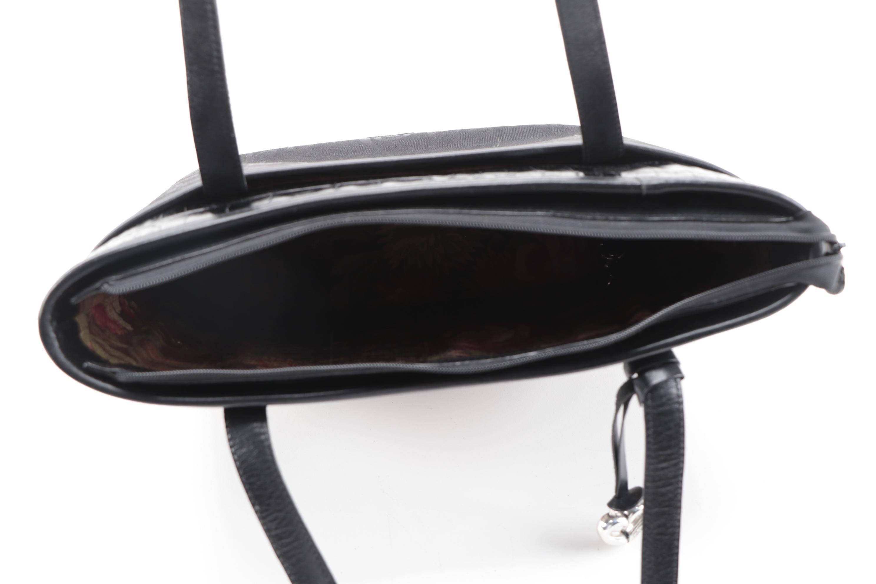 Brighton "Doggy Diva" Needlepoint and Croc-Embossed Leather Shoulder Bag