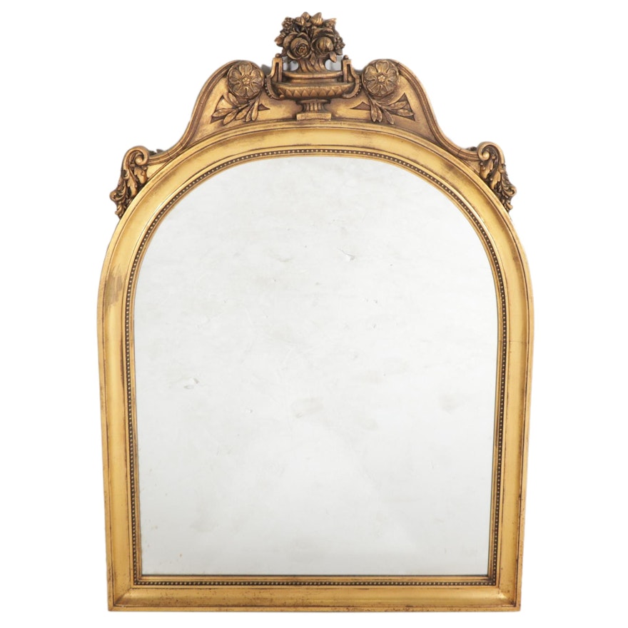 Large Neoclassical Gilt Wood Arched Dome Wall Mirror, Mid to Late 20th Century