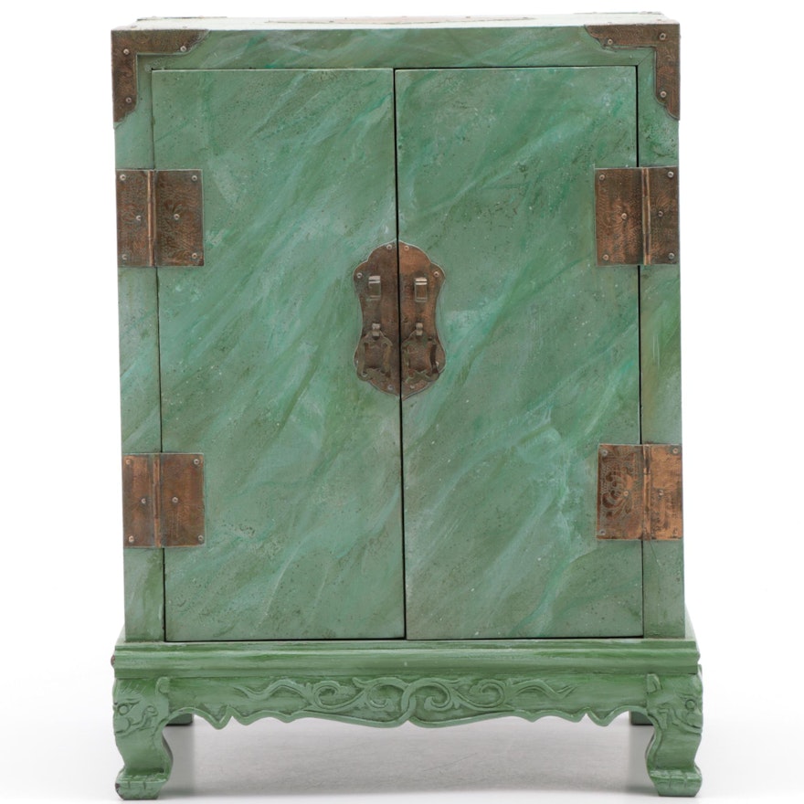 Chinese Brass-Mounted Tabletop Cabinet in Later Paint, Signed Jan K. Wolf