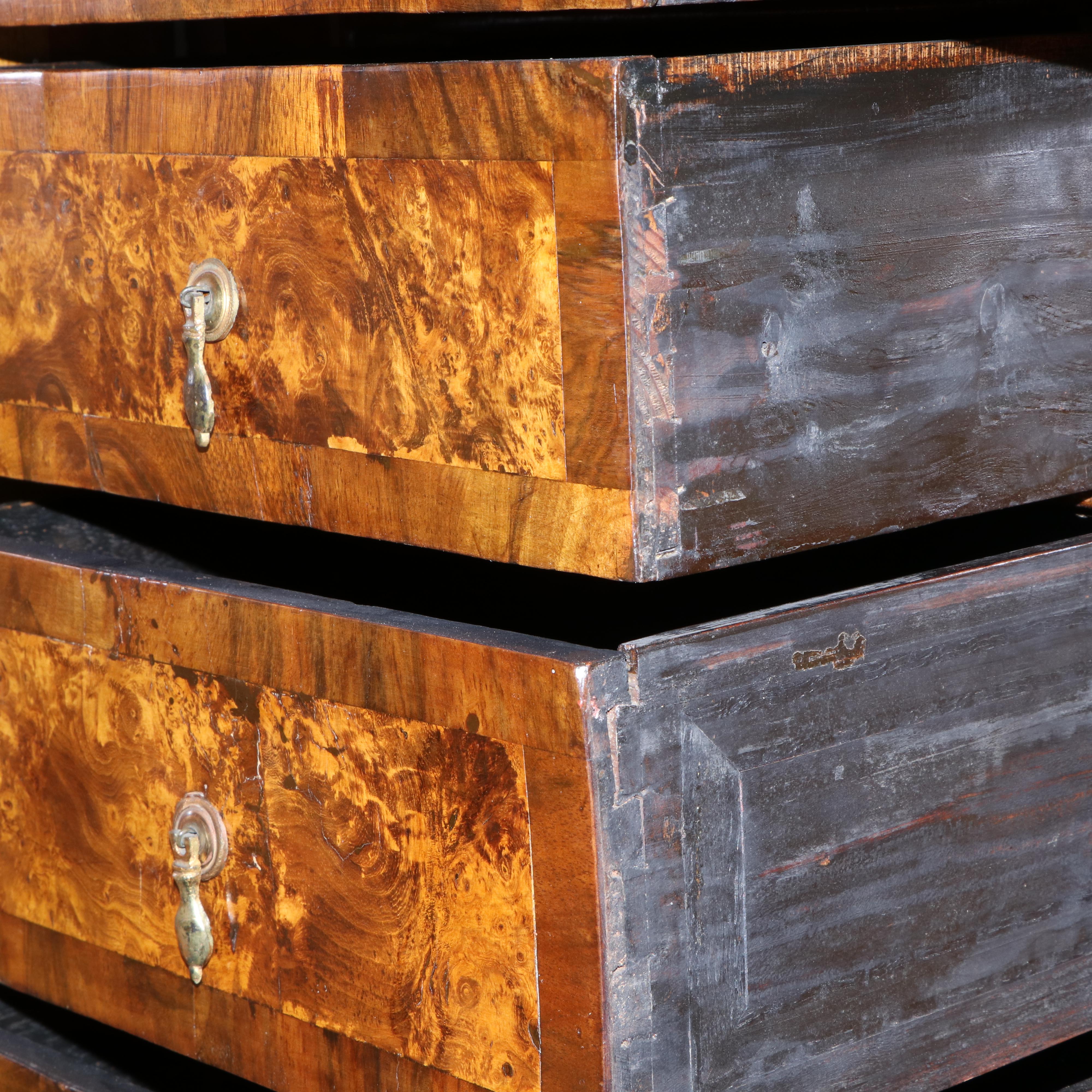 Charles II Walnut, Mulberry, and Marquetry Cabinet on Later Giltwood Stand