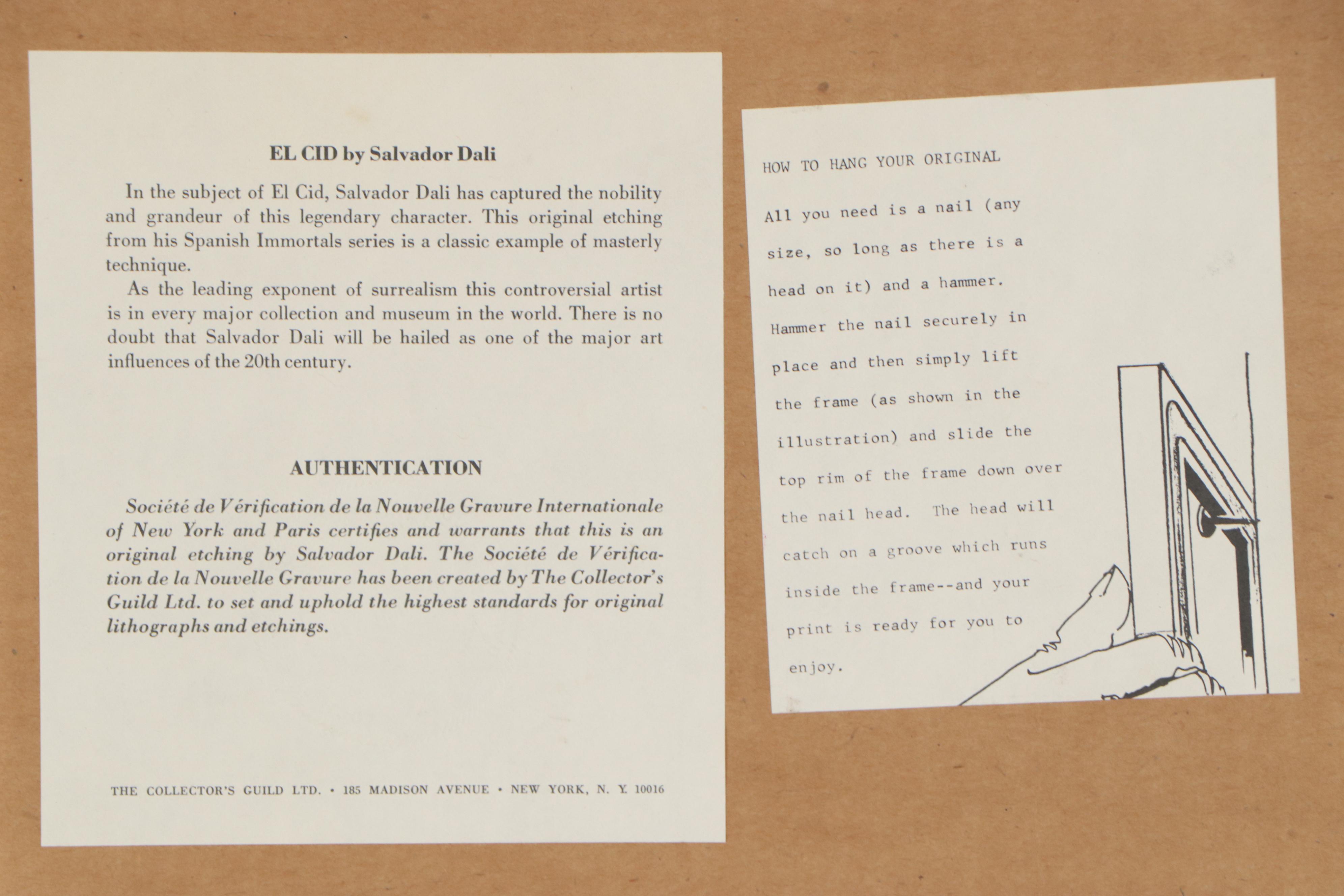 Salvador Dalí Second Edition Restrike Etching "El Cid"