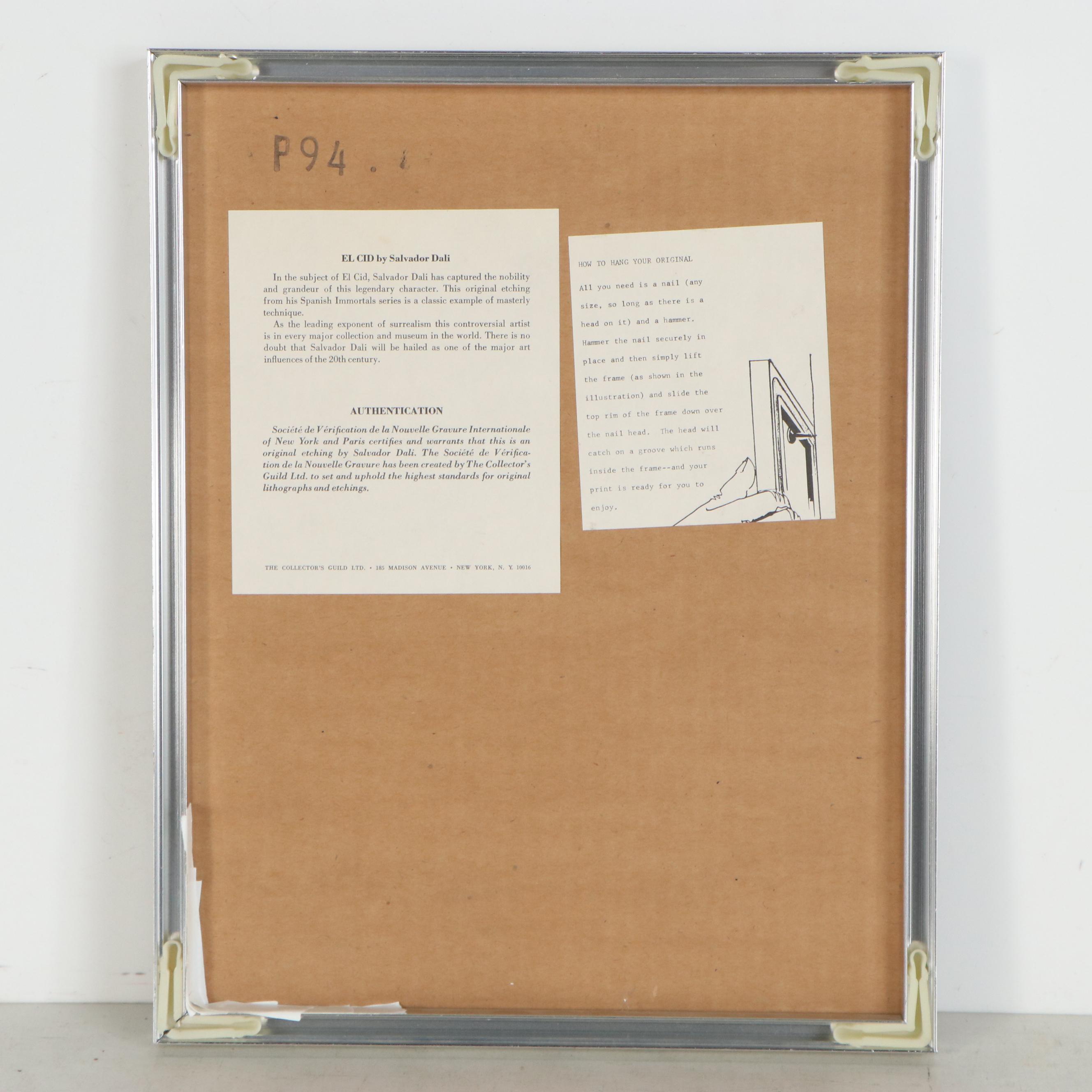 Salvador Dalí Second Edition Restrike Etching "El Cid"