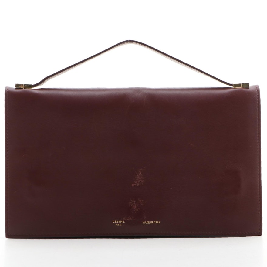 Céline Flap Clutch in Burgundy Calfskin Leather