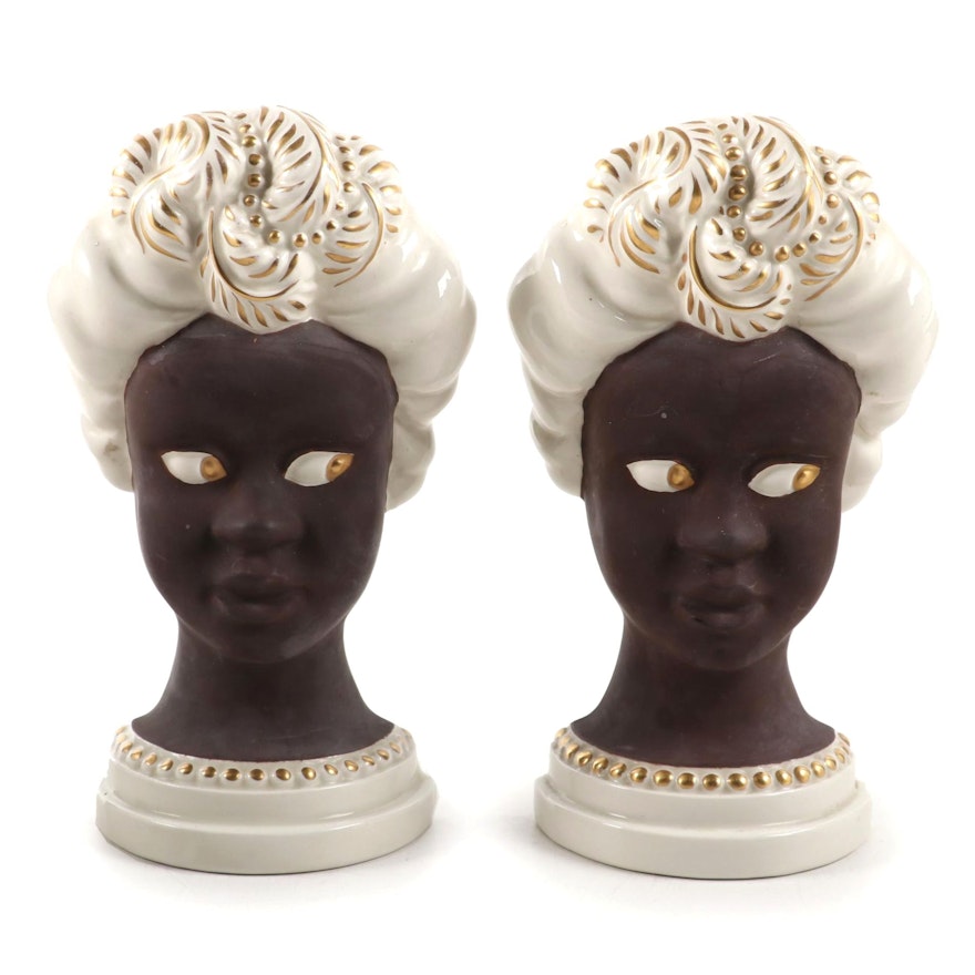 Blackamoor Style Figural Ceramic Wall Pockets