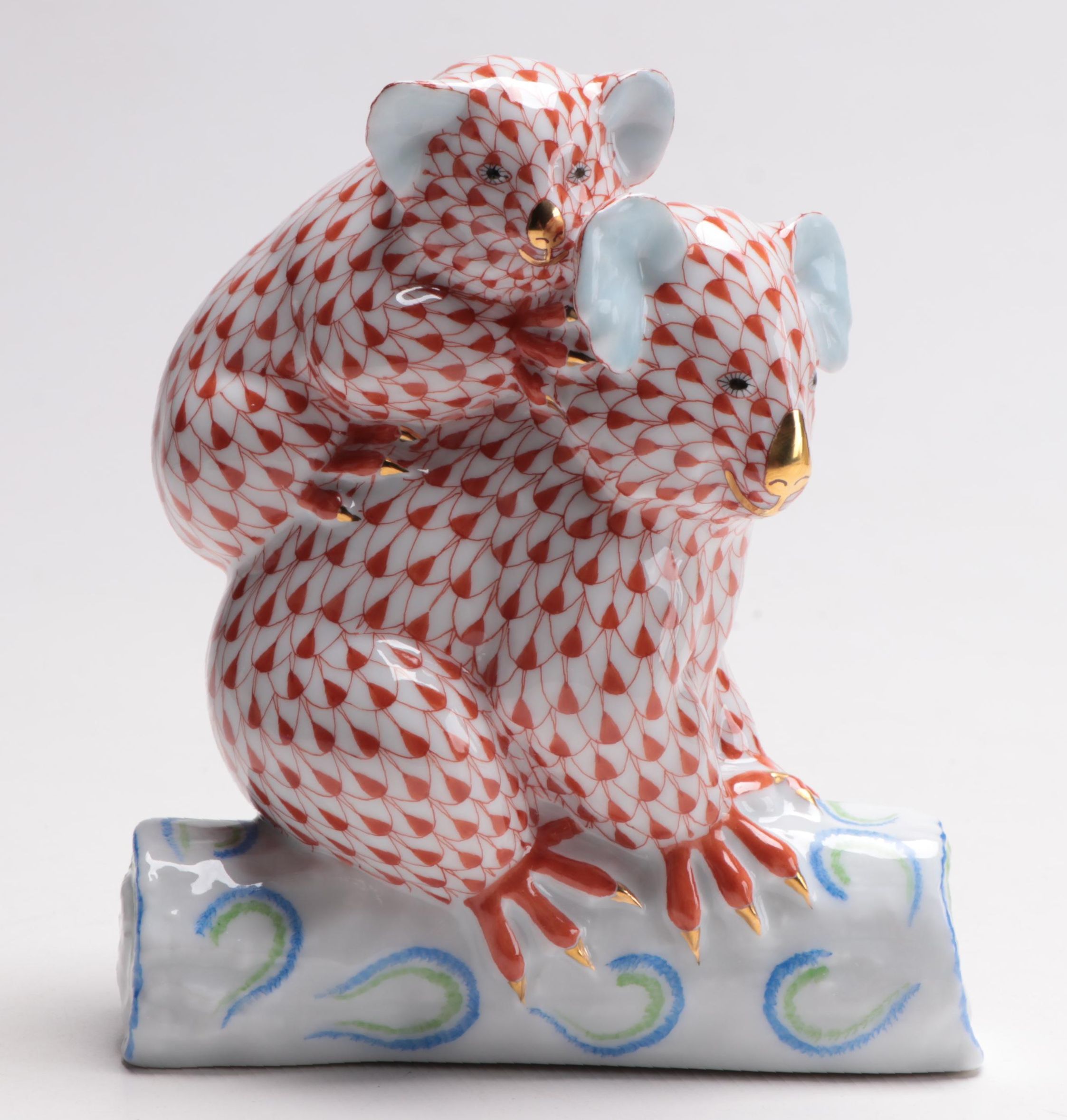 Herend Rust Fishnet "Pair of Koalas" Porcelain Figurine