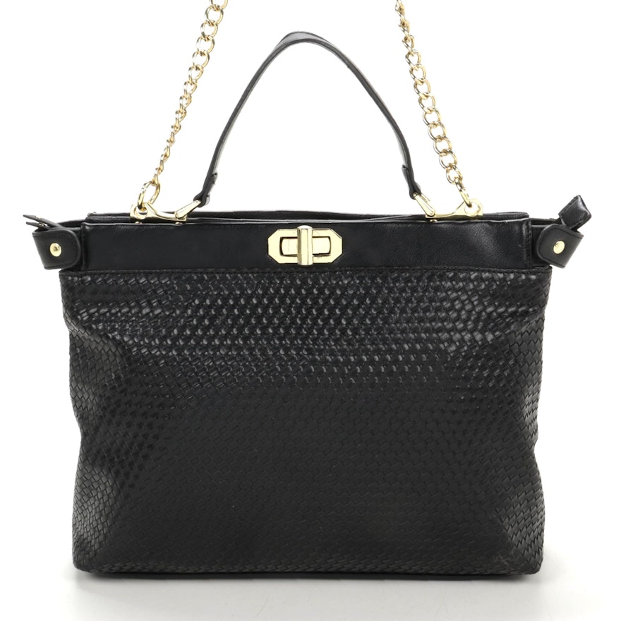 Olivia + Joy Black Basket Weave Embossed Two-Way Satchel