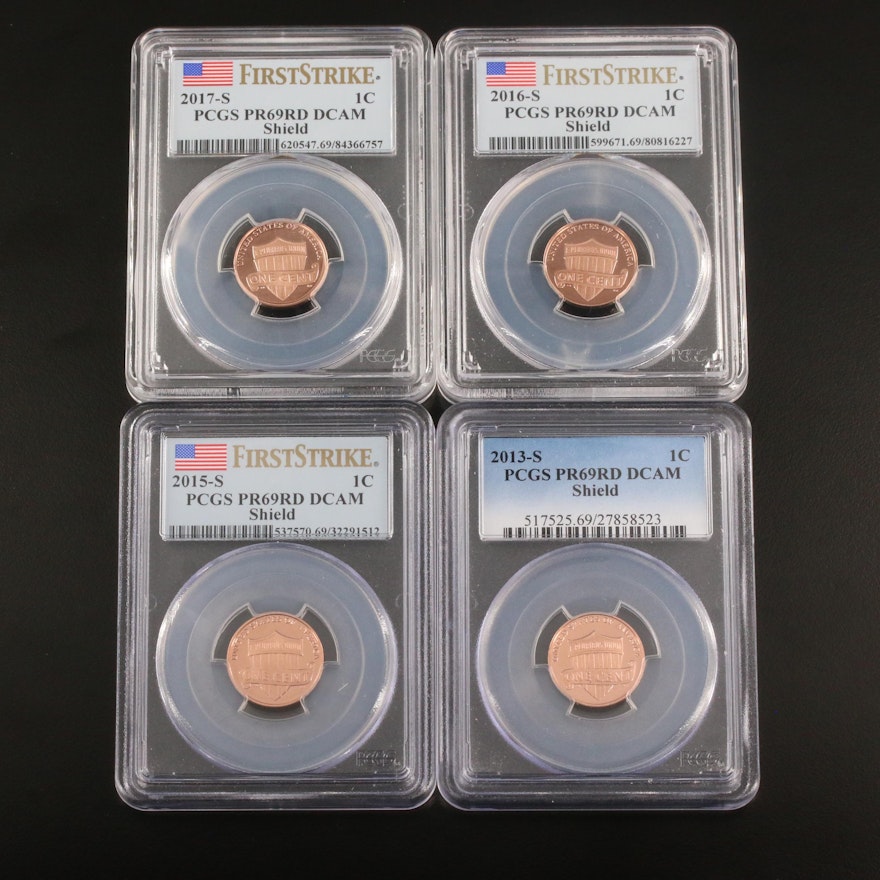 Four PCGS Graded PR69RD DCAM Lincoln Cents