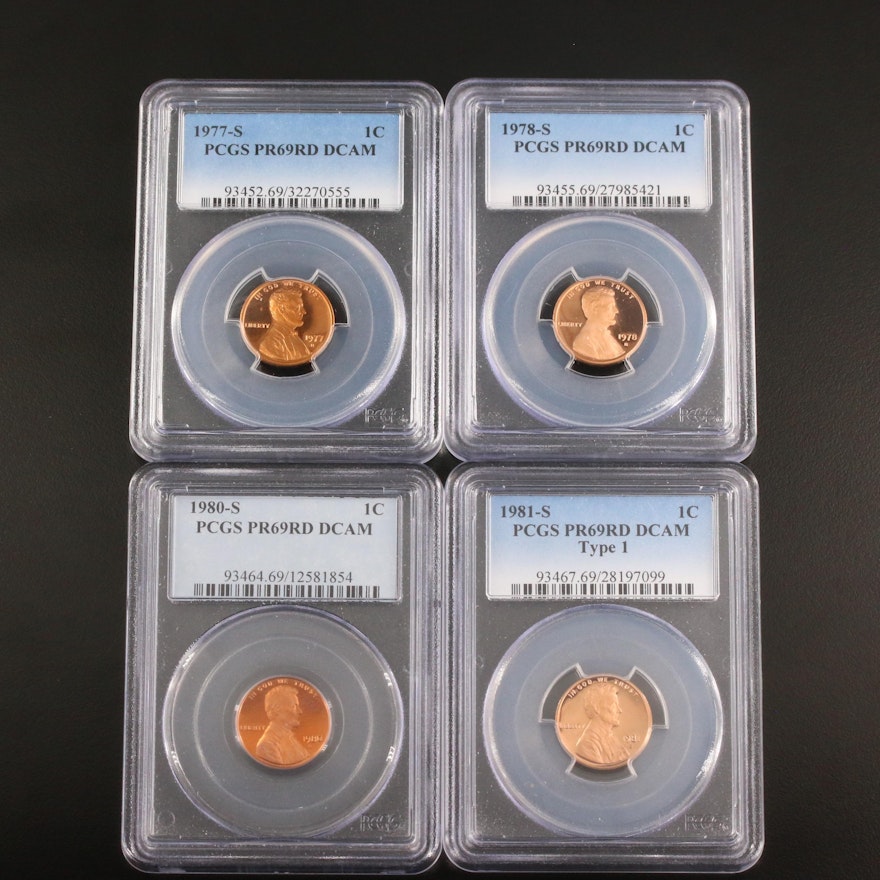 Four PCGS Graded PR69DRD DCAM Lincoln Cents
