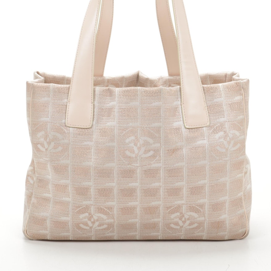 Chanel Travel Line CC Tote in Metallic Pink Nylon Jacquard and Leather