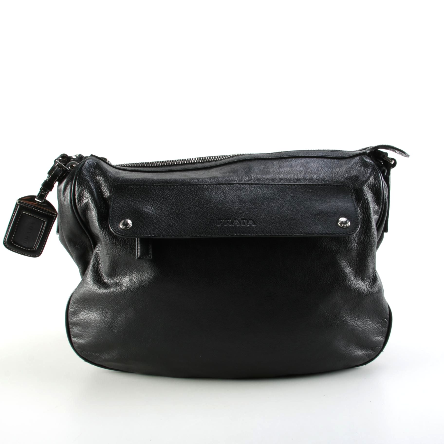 Prada Two-Way Shoulder Bag in Black Leather