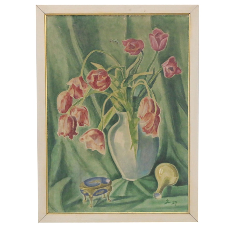 Fritz Edler Still Life with Flowers Oil Painting, 1927