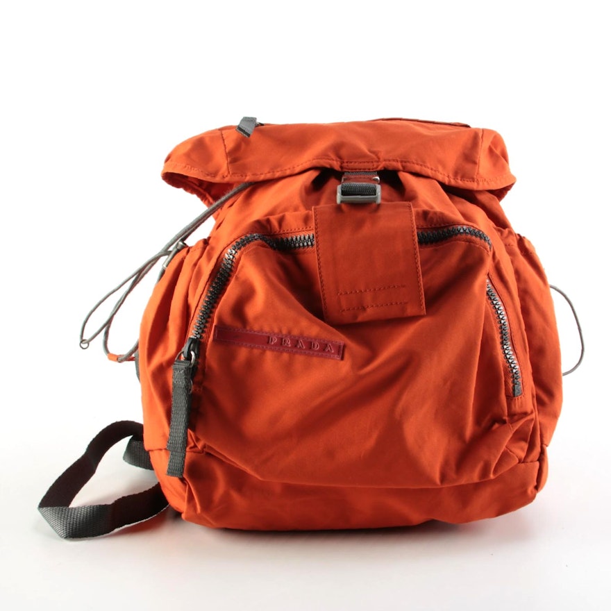 Prada Sport 4VZ007 Burnt Orange Nylon Backpack Purse
