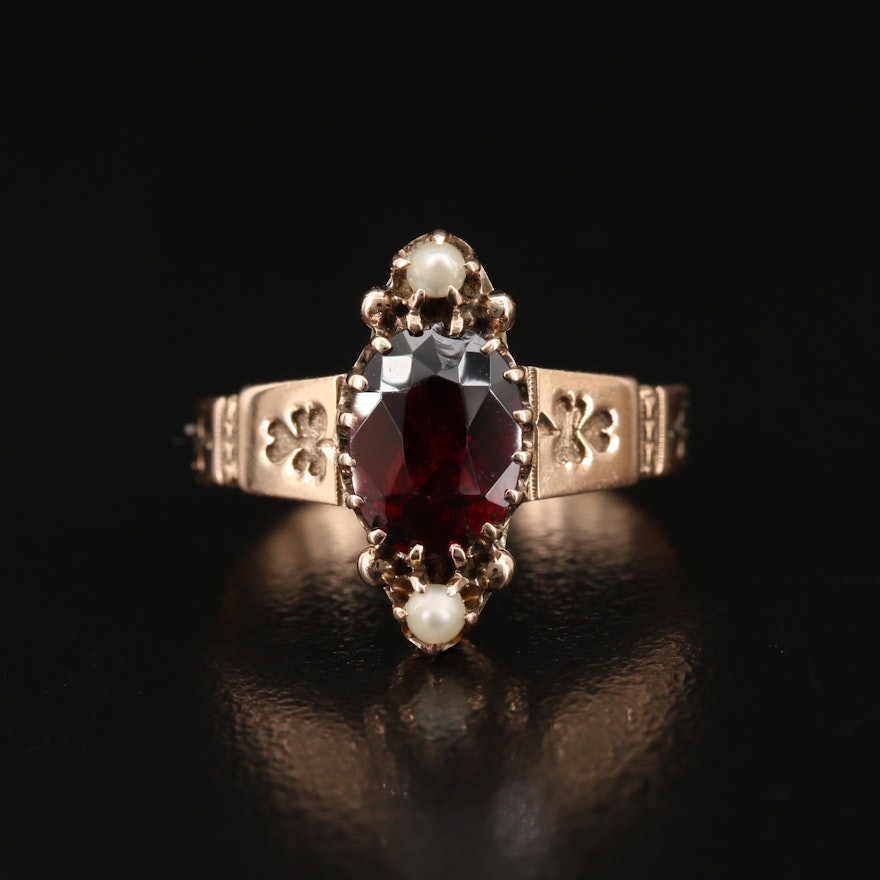 Victorian 10K Garnet and Pearl Ring