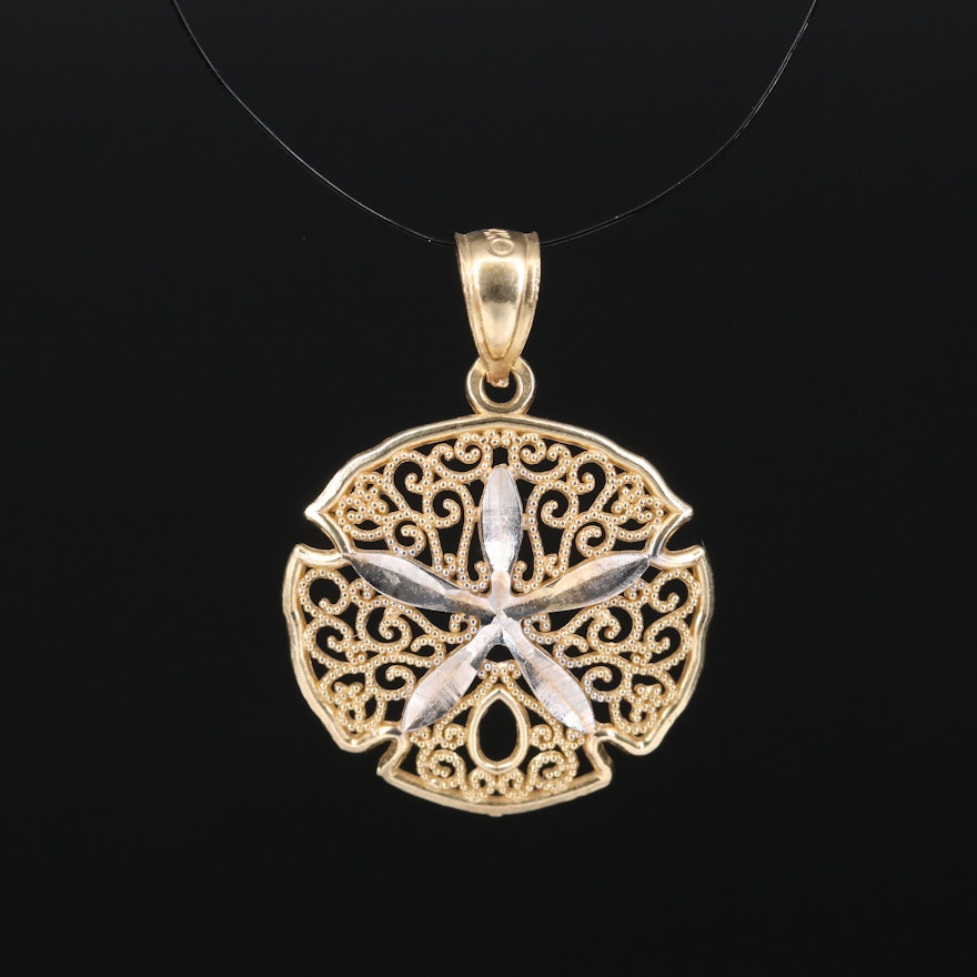 14K Two Tone Openwork Pendant