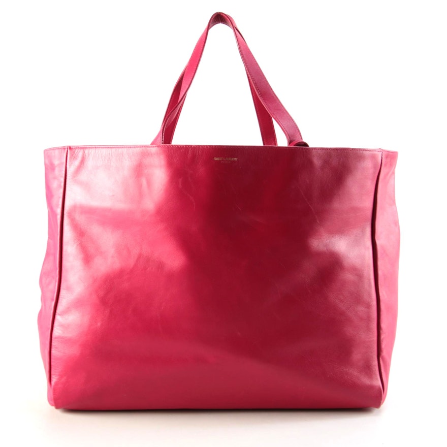 Yves Saint Laurent Reversible Shopper Tote in Fuchsia Leather and Suede