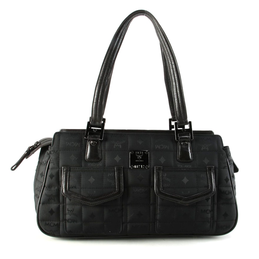 MCM Black Quilted Visetos Nylon and Leather Shoulder Bag