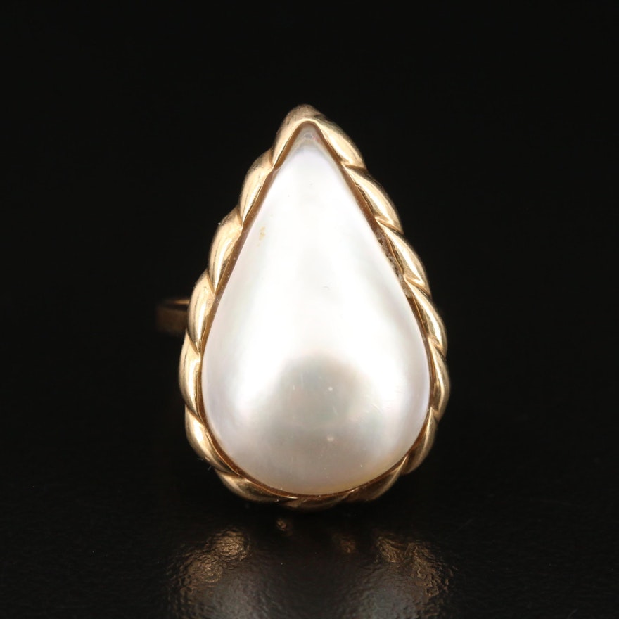 Vintage 14K Mabé Pearl Teardrop Ring